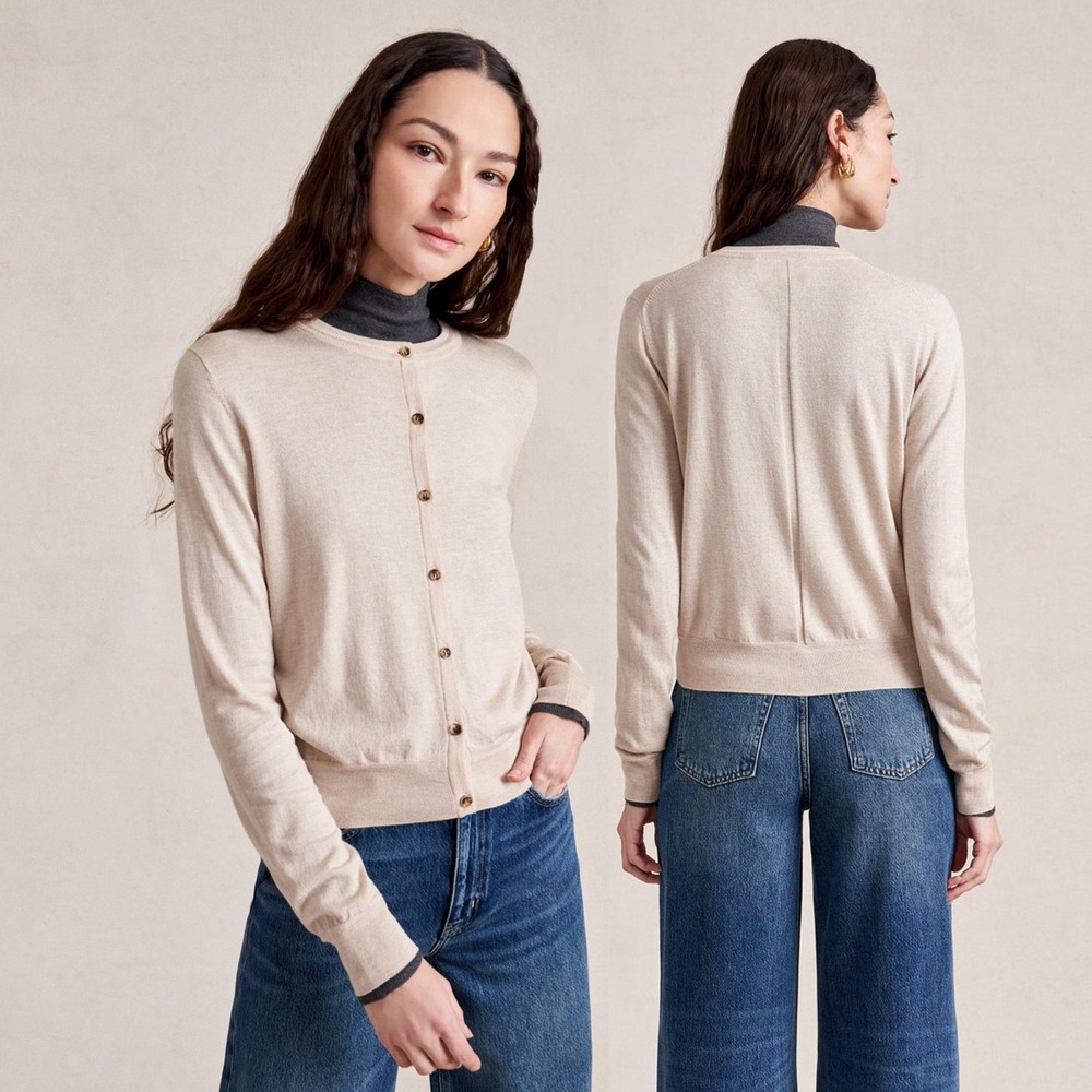 LA LIGNE Sz S Ben Cardigan Sweater in "Oat" Silk Wool Cashmere Blend Lightweight